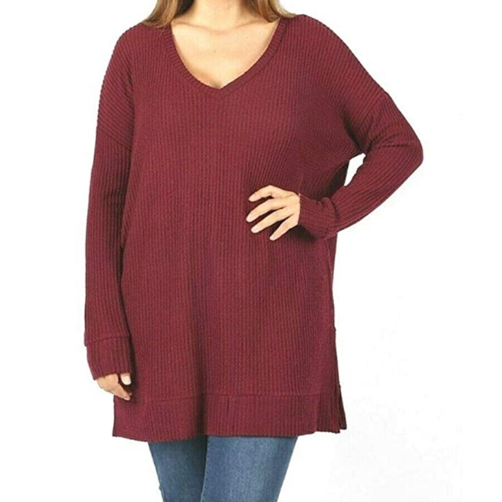 Burgundy waffle weave long sleeve top NIB